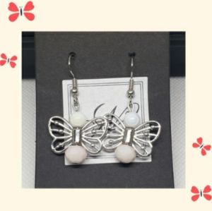 Metal Butterfly & Glass Bead Earrings